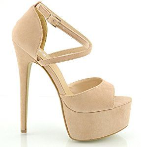 Essex Glam Damen Riemchen Plateau Sandalen Stiletto Absatz 3 Uk 36 Eu 5 Us Hautfarben Wildlederim Salto Alto Meia Pata Sandálias De Salto Alto Sapatos