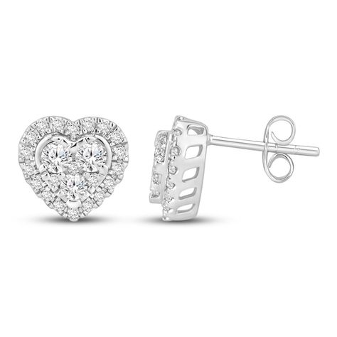 Jewel Tie Solid 10k White Gold Round Diamond Heart Stud Earrings 1/6 Cttw Jewel Tie Solid 10k White Gold Round Diamond Heart Stud Earrings 1/6 Cttw