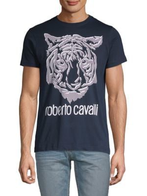 Roberto Cavalli Navy Blue Tiger Logo Crewneck T-Shirt