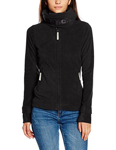 Bench Damen Sweatshirt Fleecejacke FunnelneckSchwarz (Jet BENCH. DAMEN JACKE Fleecejacke in Samtoptik mit Daumenlöcher