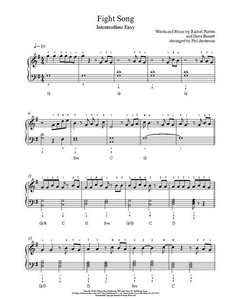Fight Song By Rachel Platten Piano Sheet Music Intermediate Level Piano Sheet Piano Sheet Music Sheet Music