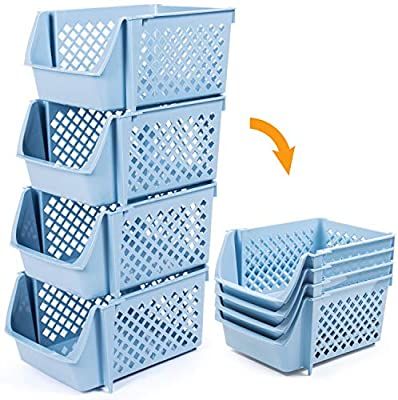 Com Dvhok 4pcs Stackable Storage Basket Organizer For Food Snacks Toys Toiletries Plastic Bins Baskets Plastic Storage Bins Baskets, Stackable Storage Bins