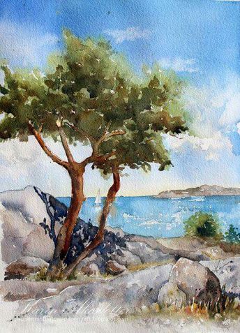 Anne Marie Patry Belluteau Watercolor Paysage Marin Paysage