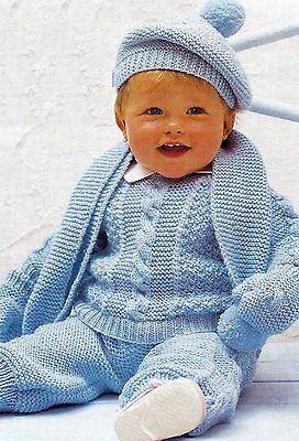 Baby Set Sweater Trousers Beret Scarf /& Mittens DK Knitting Pattern 17/" 22/"