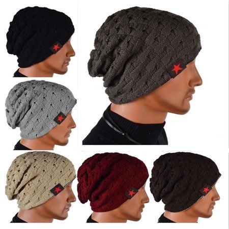 New Fashion Men Knit Beanie Reversible Baggy Cap Skull Chunky Winter Hat