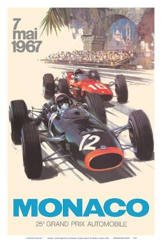 monaco 25th grand prix automobile formula one f1 art print michael turner art com in 2021 vintage advertisements grand prix car advertising