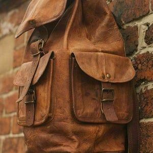 Vintage Brown Leather Large One Shoulder Rucksack Backpack