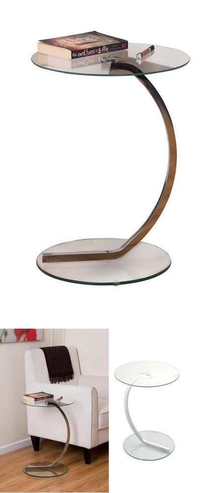Glass Side Table Round Clear Top Curved Coffee Tea Lamp Book Phone Laptop Stand Tables Curved Coffee Tea Lamp, Round Laptop Table