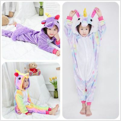 girl rainbow Unicorn Kigurumi Animal Cosplay Costume kids Pajamas Sleepwear.