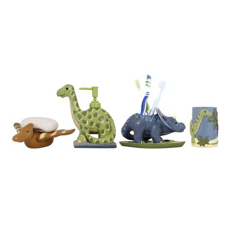 Modona Dinosaur 4 Piece Kids Bathroom Accessories Set In Blue Modona Dinosaur 4 Piece Kids Bathroom