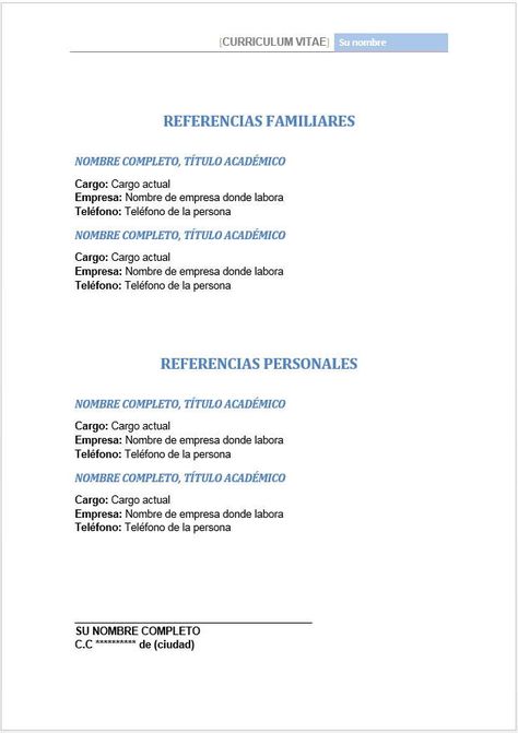 Referencias personales y familiares en hoja de vida CV - hoja de - resume en espanol Referencias personales y familiares en hoja de vida CV - hoja de - resume en espanol