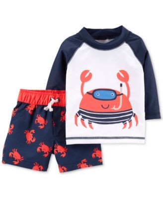 Boy Swimsuit,Toddler Boys 2-PieceTrunk and Rashguard Long-Sleeve Shark Bathing Suit Sets with Hat Surfing Suit UPF 50+