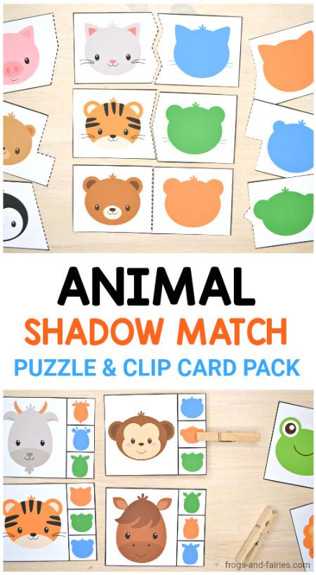 animal shadow match puzzle clip card pack frogs and fairies animal activities for kids clip cards toddler activities