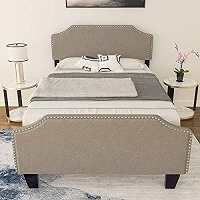 Low Upholstered Nailhead Bed Stone Liked On Polyvore Featuring Home Furniture Beds Nailhead Upholstered Bed Frame Diy Headboard Upholstered Bed Furniture