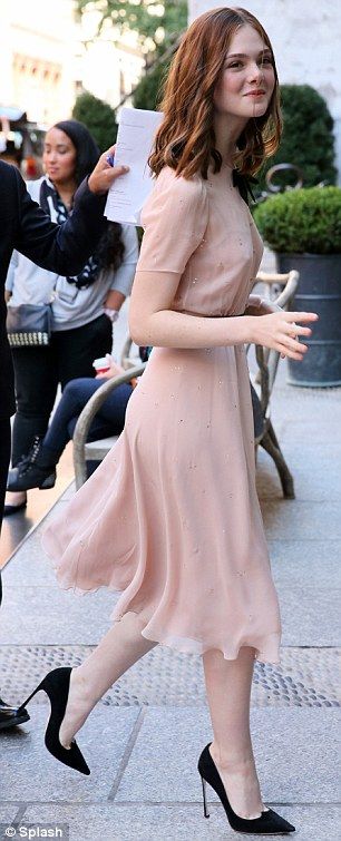 blush dress with black shoes