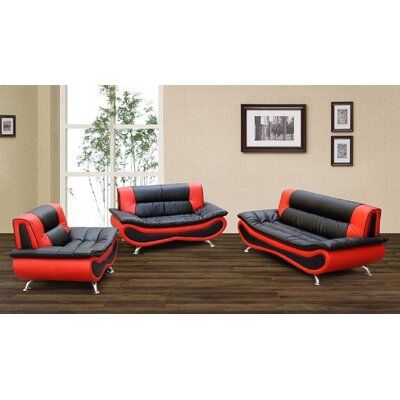 Ivy Bronx Henegar Kjetil 3 Piece Standard Living Room Set Upholstery Colour Black Red Modern Sofa Set Living Room Sets Furniture Sofa Set