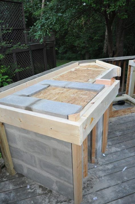 Image of Wonderful Outdoor Kitchen Cinder Block Frame with Granite Tile for Outdoor Kitchen ...