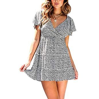 Vestido De Verano Con Cuello En V Y Manga Corta Para Mujer Vestido De Verano Con Cuello En V Y Manga Corta Para Mujer