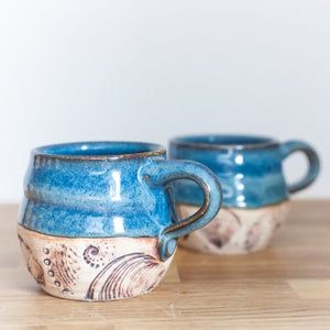 Coffee Lover Pottery Mug Gift for Her Handmade Mug Gift for Him POTTERY MUG HANDMADE blue handmade pottery whimsical surreal cup mug