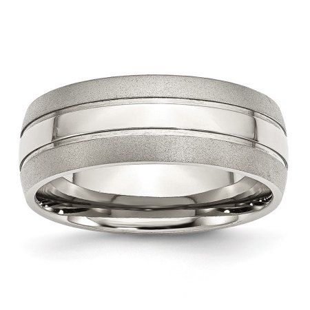 Titanium Polished Grooved CZ Ring Size 11 Length Width 8