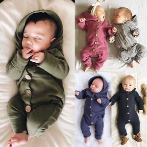 Newborn Baby Boys Girls Long Jumpsuit Romper Bodysuit Cotton Clothes Outfit Suit
