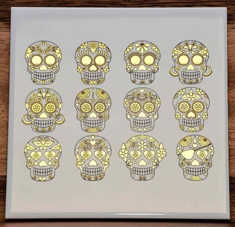 Glass Decal Enamel Ceramic Decal 47841 Waterslide Decal Enamel Decal Sugar Skull Cats or Glass Fusing Decals Choose Either Ceramic to Choose from 3 Different Size Sheet Images