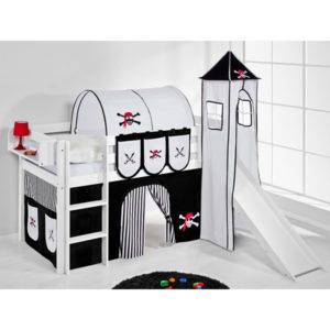 Cama Semi Alta Con Tobogán Y Cortinas De Pirata Fabricada En Madera Camas Toboganes Muebles Niños