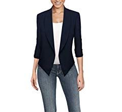 Womens Casual Work Office Long Sleeve Open Front Blazer Jacket with Plus Size Navy S