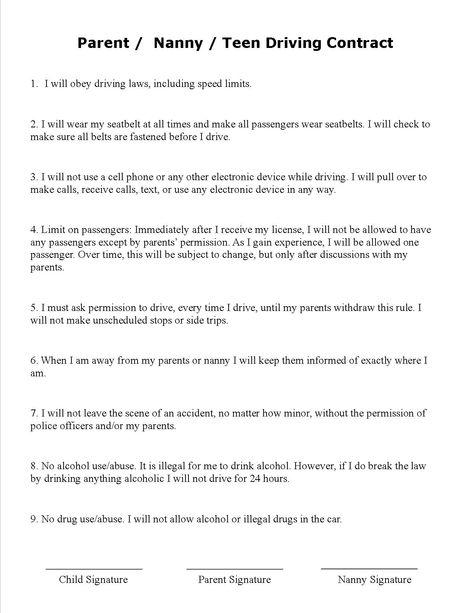 TEEN DRIVING CONTRACT Essential Nanny Paperwork Pinterest - nanny agreement contract TEEN DRIVING CONTRACT Essential Nanny Paperwork Pinterest - nanny agreement contract