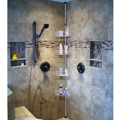 Rebrilliant Rebrilliant 4 Tier Metal Bathroom Telescopic Corner Shower Shelf Caddy Pole Wall Rack Storage Organizer Soap Holder Silver In 2021 Shower Corner Shelf Bathroom Shower Accessories Shower Shelves