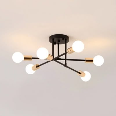 open bulb living room ceiling light metal 6 8 bulbs modern style semi flush in black white lights fixtures rolling kitchen island canada