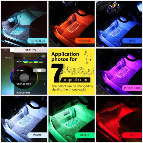 4pcs 48 LED Car LED Lights Interior Lights Strip With Bluetooth App Controller