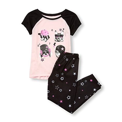 The Childrens Place Big Girls Novelty Printed Pants Pajama Set The Childrens Place Big Girls Novelty Printed Pants Pajama Set