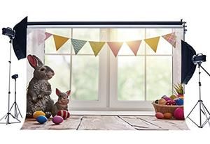 Sunny Star 3/ x 5ft Happy Easter Bunny Hintergrund mit Eier im Vintage-Korb rustikale Holz Streifen Balken Spring Frohe Ostern Vinyl-Hintergrund f/ür Kinder f/ür Foto-Studio-Requisiten yx02