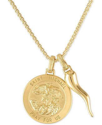 Esquire Men S Jewelry St Michael Medallion Horn 24 In 2021 Mens Gold Necklace - Saint Michael Pendant Gold