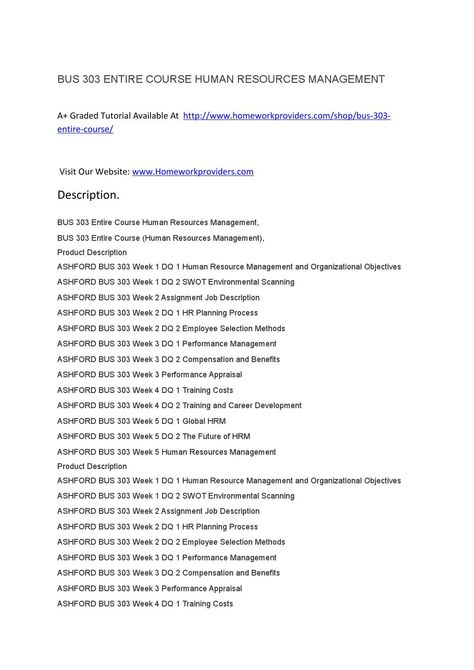 BUS 303 ENTIRE COURSE HUMAN RESOURCES MANAGEMENT Resource - human resource management job description BUS 303 ENTIRE COURSE HUMAN RESOURCES MANAGEMENT Resource - human resource management job description