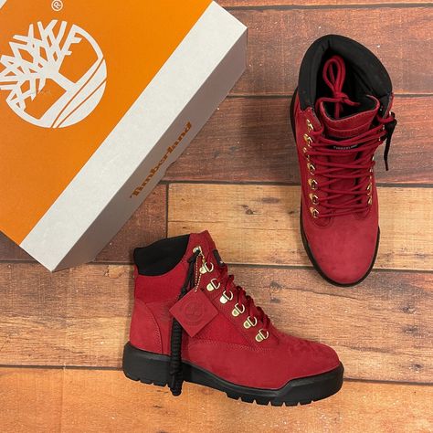 Red and black shop field boots