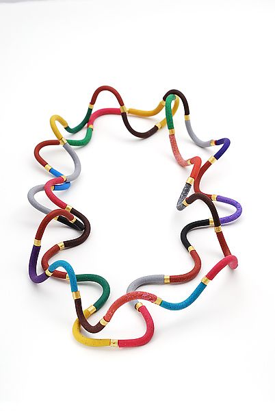 Colorful Stripes Yellow, Black, Orange, Aqua Blue Artsy Colorful Clay Necklace Abstract Design Polymer Clay Pendant Necklace Unique