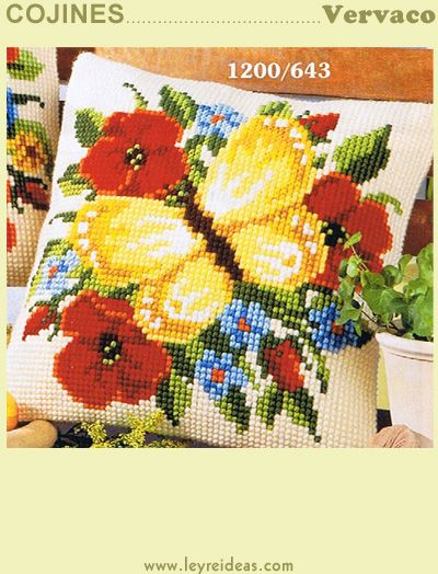 Cross Stitch Cushion Front Kit Yellow Butterfly Vervaco 1200//643