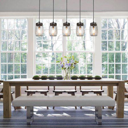 LNC 5 Glass Mason Jar Kitchen Island Lighting Multi Pendant Chandelier Wood Canopy, Brown Hanging Pendant Lights LNC 5 Glass Mason Jar Kitchen Island Lighting Multi Pendant Chandelier Wood Canopy, Brown Hanging Pendant Lights