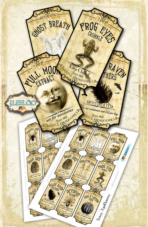 SCARY APOTHECARY printable tags label poison bottle jar labels Halloween instant download ...