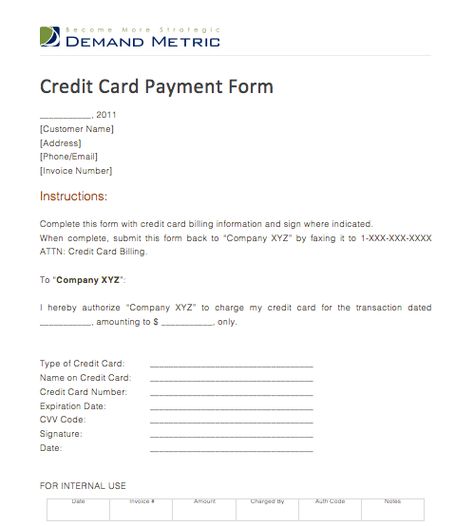 Credit Card Payment Form - A form to obtain authorization to use a - payment form template Credit Card Payment Form - A form to obtain authorization to use a - payment form template