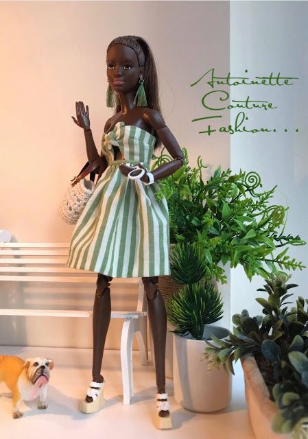 Doll Clothes-Pretty Striped Print Sundress fit Barby Doll-Homemade ES1