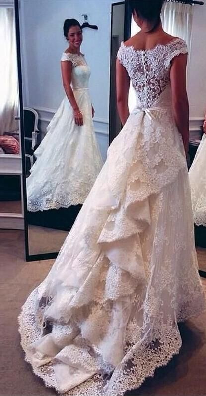 Discount 2016 Vintage Lace Wedding Dresses White Sheer Off The