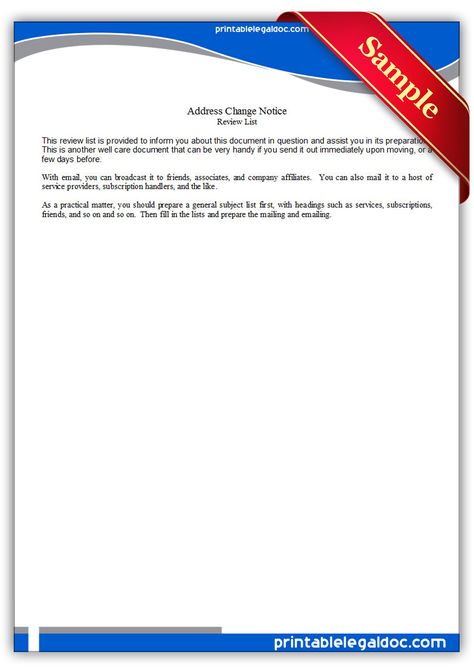 Printable Sample address change notice Form Printable Sample - address change form Printable Sample address change notice Form Printable Sample - address change form