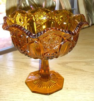 Amber Glass Dessert Set 7 Bowls Hobnail Pattern