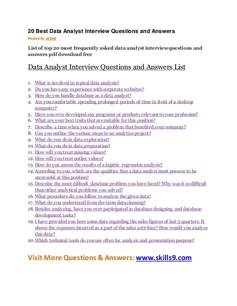 data analyst interview questions and answers