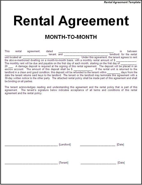 Free Rental Forms To Print Free and Printable Rental Agreement - month to month rental agreement Free Rental Forms To Print Free and Printable Rental Agreement - month to month rental agreement