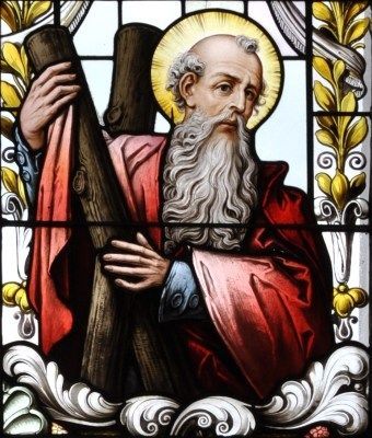 detail of a stained glass window of Saint Andrew the Apostle; 19th century by F… | Catholic church stained glass, Andrew the apostle, Stained glass church