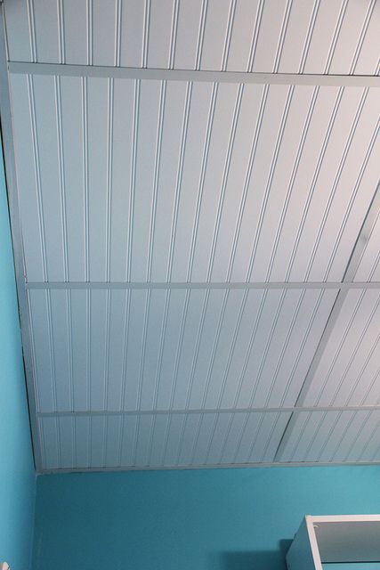 Laundry And Mud Room Makeover By Unskinny Boppy Via Flickr Neat Idea For The Drop Ceiling Panels Finishing Basement Dropped Drop Ceiling Panels, Beadboard Drop Ceiling For Basement